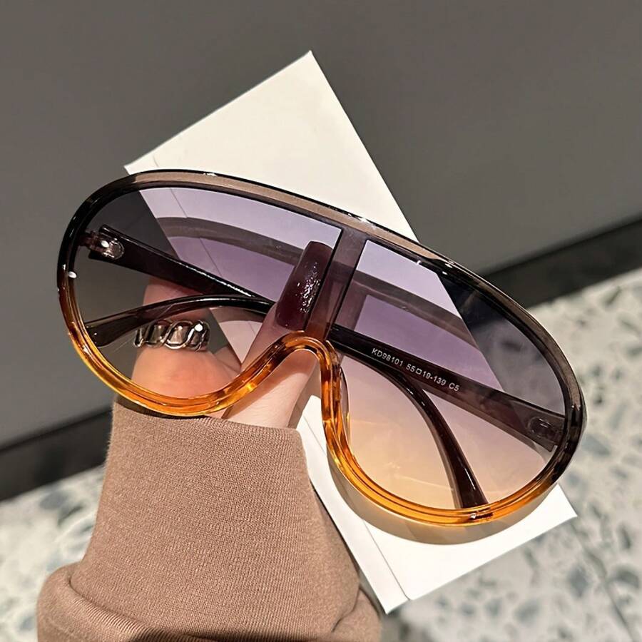 Women's Retro Large Frame Round Fashion Glasses - Metal Frame With Acetate Lenses, Retro Oval Shape, Metal Texture Suitable For Parties And Daily Wear, Fashion Statement, Party Accessories, Large Glasses, Metal Glossy Glasses - 豹紋 - 查看 1