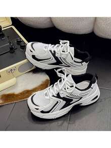 New Women's Casual Sneakers, Chunky Sneakers, Couple Shoes, Suitable For All Seasons - Black and White - View 3