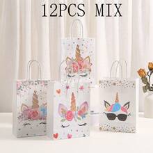 12/18/24/36pcs Unicorn Party Favor Bags, Unicorn Party Candy Gift Bags With Handles, Suitable For Birthday Party Gifts Packaging Decoration