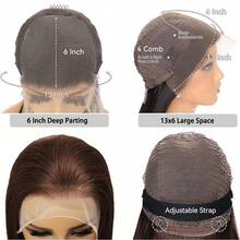 Peruca de renda frontal marrom 4# de 28 polegadas, cabelo humano, 13x6, peruca de renda frontal marrom, cabelo humano, adequada para uso diário em festas