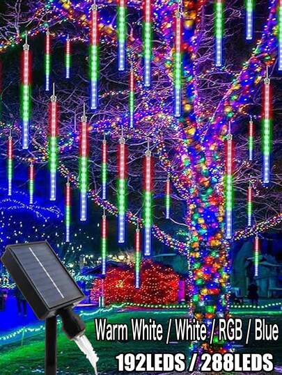 Solar Meteor Shower Light, Raindrop Fairy Lights 30cm / 45cm 8 Spiral Tubes, 192 Leds /288leds ,Outdoor Waterproof IP65 Solar Christmas Lights, Solar Icicle Lights For Outdoor/Indoor Holiday Party Wedding Christmas Tree Patio Tree Hanging Decoration
