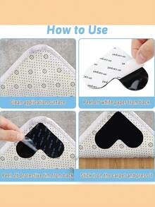 1/4/8pcs Rug Gripper Carpet Stickers, Rug Gripper For Hardwood Floors, Anti Slip Rug Tape Reusable Washable Rug Stickers, Arpet Anti-Slip Sticker Double-Sided Reusable Traceless Rug Post Pad Pu Washable Grip Tape, For Area Rugs Keep Corners Flat, Black, For Living Room Dining Room Bathroom Rugs, Prevent Rugs From Moving And Rolling Edges, Back To School Supplies, Necessary Home Essential.