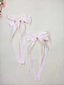 1/2pcs Set Girls' Minimalist Sexy Satin Long Ribbon Bow Hair Clips, Sweet Ballet Style Twin Ponytail Hair Pins, Suitable For Daily, Party And Outfit Atmosphere Hair Accessories - Multicolor - View 6