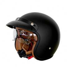 MTN 1 szt. matowy czarny zabytkowy kask motocyklowy z wbudowanym szkłem, odpowiedni do motocykli, skuterów i na każdą porę roku