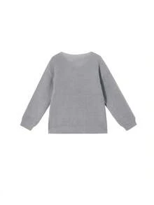 Elegant Gray V-Neck Knit Sweater, Unique Design Casual Loose Fit Pullover Top For Women - Grey - View 4