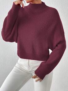 Women's Cute Short Sweater, Casual Lightweight & Comfortable Ribbed Knit Pullover - Red Violet - View 6