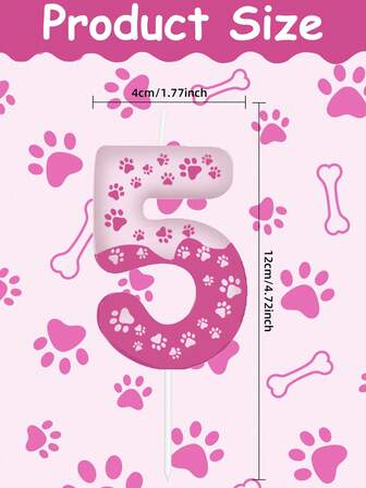 Pink Cat Paw & Dog Paw Number 0-9 Birthday Anniversary Cake Topper Candles, Animal Theme Party Decor