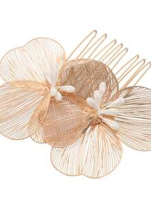 1 件奢华复古花卉发梳新娘配饰，手工编织金线镂空，适用于婚礼高髻、梳子、发梳、发梳、侧梳、发饰、学校用品，