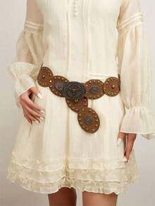 1 Peça Cinto de Mulher em Estilo Novo Marrom com Bolinhas, Adequado para Vestidos, Saias, Denim, Streetwear da Moda, Versátil para Uso Diário