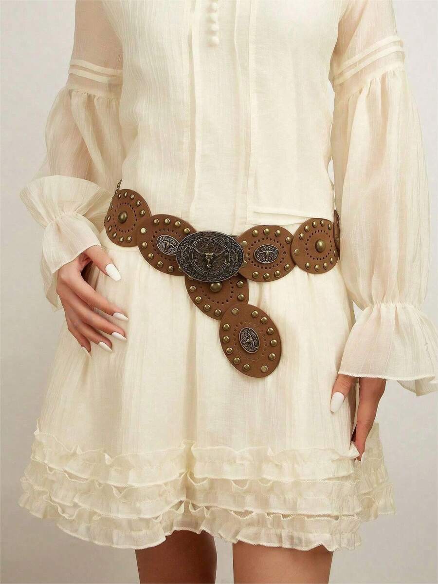 1 Peça Cinto de Mulher em Estilo Novo Marrom com Bolinhas, Adequado para Vestidos, Saias, Denim, Streetwear da Moda, Versátil para Uso Diário