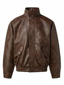 جاكيت جلد PU من نوع العملة القديمة للرجال ، خريف وشتاء