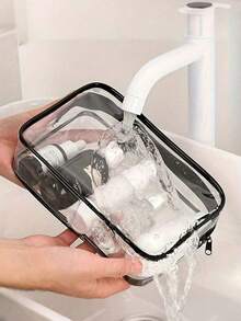 高品质PVC拉链化妆包，适合女孩使用 - 大容量，轻便旅行收纳包，易于擦拭清洁且不褪色，适合日常使用和旅行，可用作洗漱包、旅行包或婴儿收纳包。 - 彩色 - 查看 6