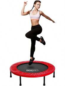 Raganet, Trampolin para Acondicionamiento Fisico de 93cm, Brincolin Plegable de Fitness con Base de 6 Patas y 24 Resortes, Ejercicio de Gimnasio Aeróbico, Resitente y Duradero - Rojo - Ver 11