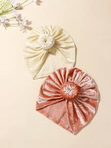 2pcs Baby Velvet Donut Ear Protection Hat Set, Suitable For Everyday Use - Multicolor - View 4