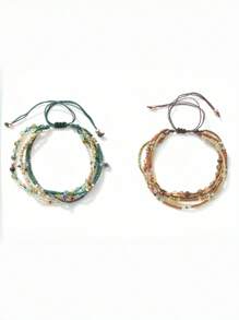 Set de 1 pieza/2 piezas de pulsera artesanal bohemia con cuentas - Piedras naturales, hecho a mano, ajustable, cuentas de calabaza, regalo versátil para Halloween, Navidad, colores de otoño/invierno