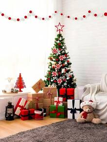 2pcs-Red & White Felt Ball Garland,Christmas Pom Pom Garland, 30 Colorful Pom Pom Garland Decoration, Boho Style For Wall Decoration, Thanksgiving Decoration Felt Ball Garland Red & White Felt Ball Garland Garland Hanging Supplies,Red White Pompom Bead Ornament String Banner Garland