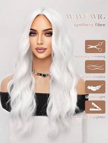 洛丽塔假发白色 26 英寸长卷发波浪角色扮演假发合成耐热纤维假发易于护理中分水波造型适合女性日常佩戴万圣节假发圣诞音乐节假发服装假发返校派对 - 白色 - 查看 8