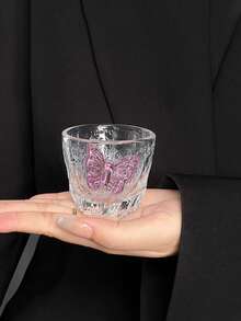 1pc/2pcs Japanese Style Glass Teaware, Wabi-Sabi Kung Fu Tea Cups, Pink Butterfly Small Tea Cups, Glacier Cups, Home & Dining Decor, Elegant Luxury Single Sip Glasses - Transparent - View 9