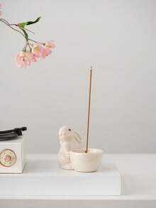 1pc Rabbit Shaped Ceramic Incense Burner, Minimalist Style, Various Colors, Suitable For Festival, Gift, Home, Office, Hotel Decoration - White - View 2