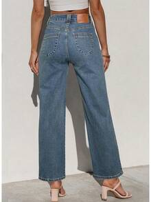 Sidefeel Wide Leg Jeans Straight Leg Denim Pants Zimbaplatinumhalloween - Màu xanh cổ điển - Xem 5
