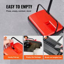 Carpet Sweeper Manual, Floor Sweeper With 300 Ml Dustbin Capacity Easy To Empty, 6.7 Inch Cleaning Width For Home Office Carpets Pet Hair Dust, Red - Đỏ - Xem 4
