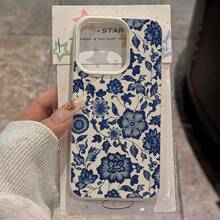 1 件 TPU 材质蓝色优雅花卉图案全屏手机壳，适用于 /手机 - 白色 - 查看 3