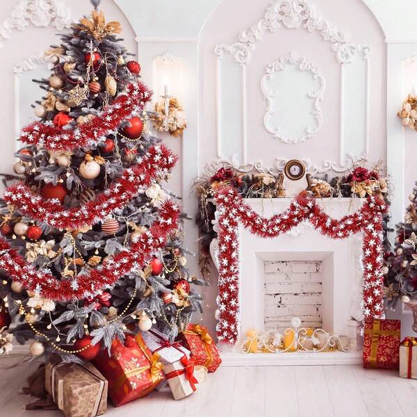 1pc Christmas Decoration Fluffy Snowflake Hexagram Shaped Ribbon, Home Decor, Holiday Prop