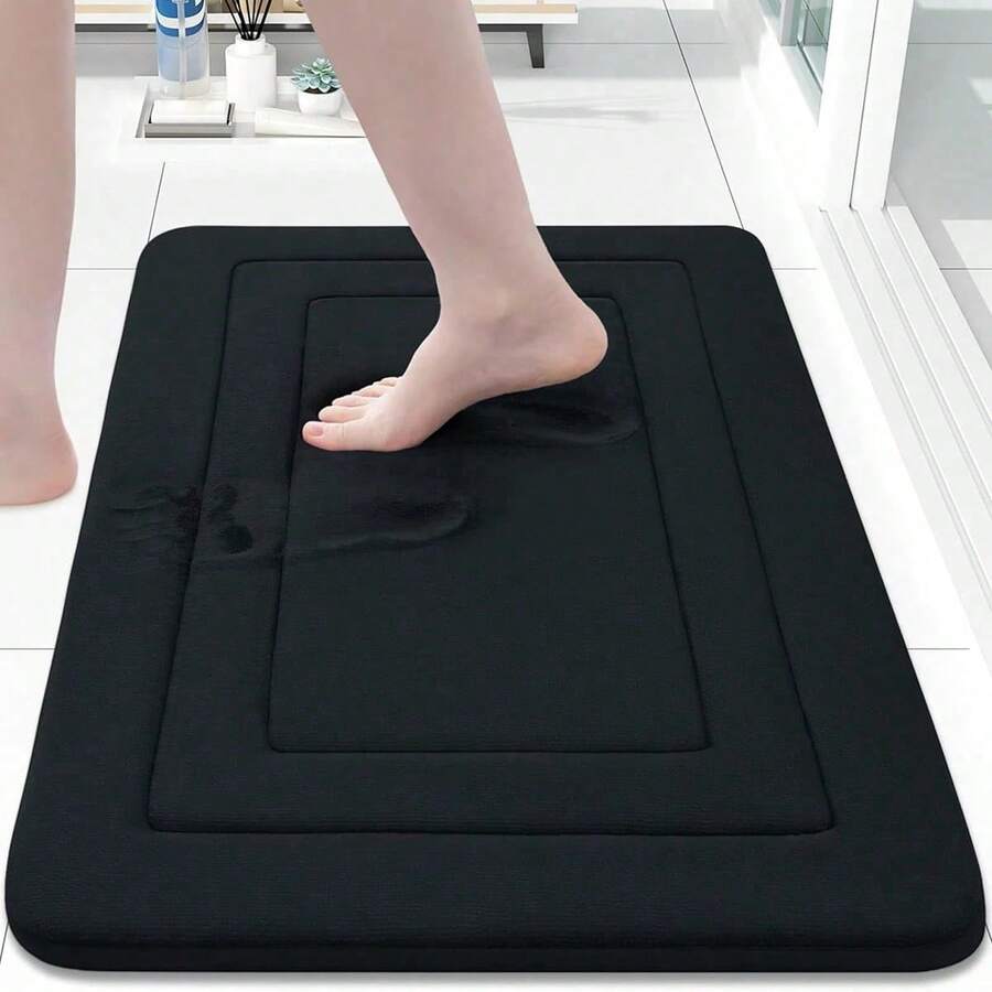 1pc Classic Solid Color Memory Foam Bath Mat, High Absorbency Quick Dry Surface, Sturdy Non-Slip Bottom, Suitable For Bathroom And Kitchen Floors, Practical And Soft, Also Applicable To Bedroom, Dorm, Laundry Room. Lightweight And Flexible Design, Easy To Clean And Maintain.