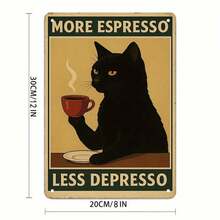 1 Piece Fun Coffee Decoration - More Espresso Less Melancholy Vintage Kitchen Sign With Black Cat, Vintage Cafe Wall Art Poster - Heavy Metal Plaque Suitable For Home, Office, Coffee Bar - Indoor And Outdoor Weatherproof Decoration - Perfect Gift For Coffee Enthusiasts, Coffee Bar Accessories, 2D Graphic Design, Great Room Decoration - 彩色 - 查看 2