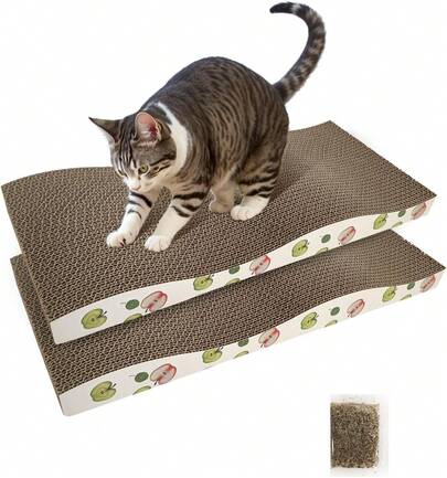 TIMHAKA Cat Scratching Board, Corrugate Cat Scratcher For Indoor Cats With Catnip, Cat Scratch Pad With Premium Scratch Textures Design, Cardboard Cat Scratcher With Double-Sided Usability (Pack Of 2)