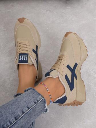 أحذية رياضية مريحة للنساء بأربطة، خفيفة وعملية للاستخدام اليومي، مطاطية مضادة للانزلاق للاستخدام على مدار السنة