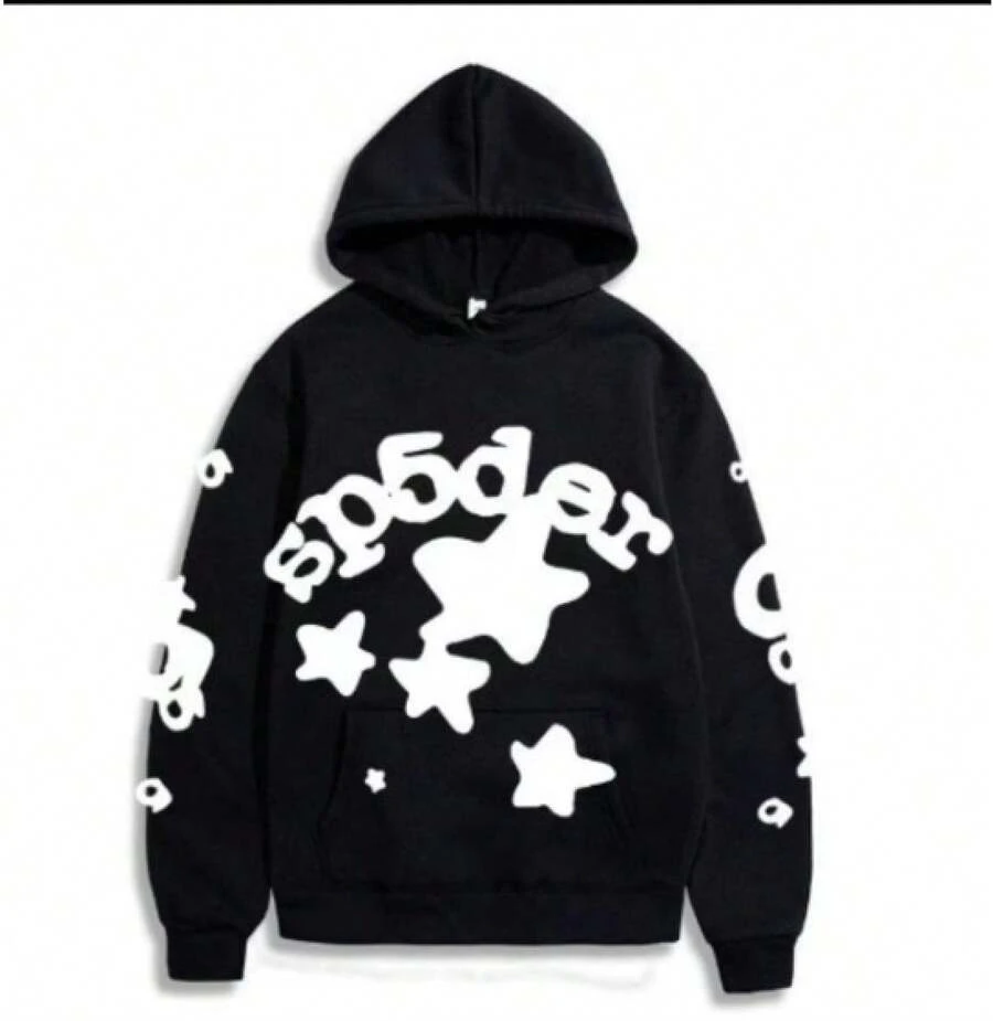 Sweatshirt Spider Web Print Hooded Pullover Sweatshirt Casual Loose New Style - Áo hoodie đen (có in chữ màu trắng) - Xem 1