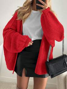 Women's Oversized Cardigan Fall Long Lantern Sleeve Knit Cardigan Lightweight - Đỏ - Xem 2