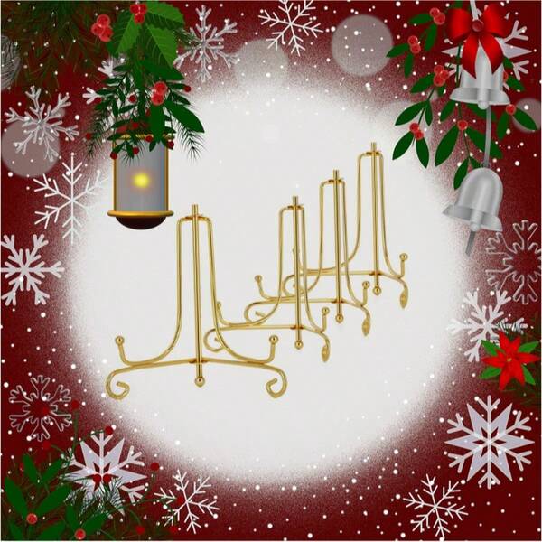 Christmas Gold Electroplated Iron Plate Stand, Display Stand, Commemorative Plate, Medal Stand, Clock, Photo Album, Studio Painting Plate Stand