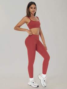 MASKERT 女士瑜伽紧身裤、运动裤、健身裤、瑜伽裤、跑步裤、高弹力运动裤、舒适亲肤紧身裤 - 紅色 - 查看 5