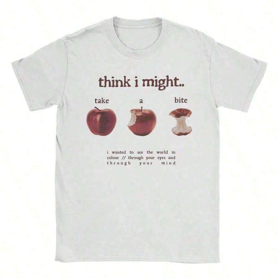 Men's Beabadoobee Take A Bite Shirt  Cotton Clothing Fashion Short Sleeve Round Collar Tees Plus Size-Shirt - 白色 - 查看 1