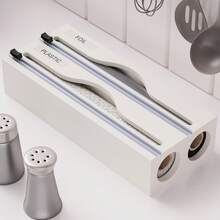 1 szt. dozownik do folii bambusowej, bambusowy organizer kuchenny, pudełko do przechowywania folii aluminiowej i folii plastikowej, odpowiedni do kuchni (biały)