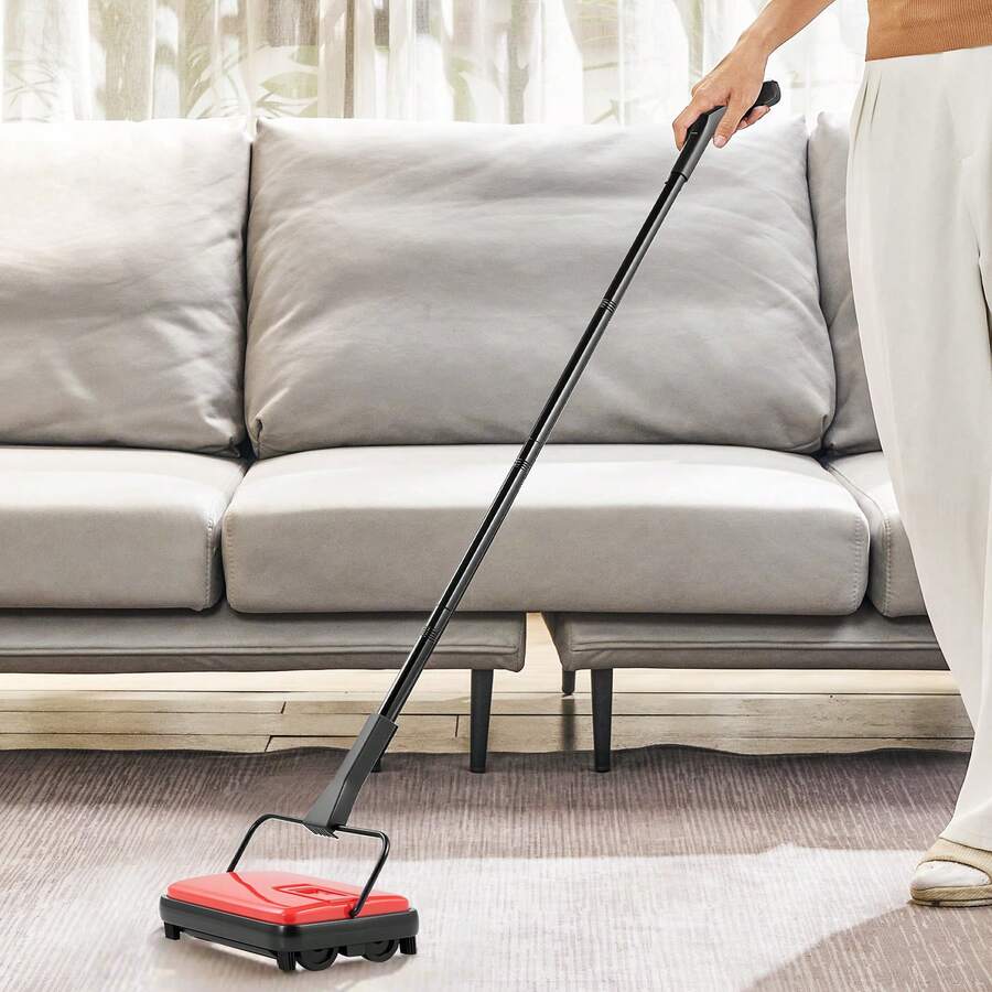 Carpet Sweeper Manual, Floor Sweeper With 300 Ml Dustbin Capacity Easy To Empty, 6.7 Inch Cleaning Width For Home Office Carpets Pet Hair Dust, Red - Đỏ - Xem 1