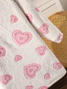 Girls' Thick Fleece Hooded Sweatshirt Dress, Long Sleeve, Cute Heart Print, Warm & Comfortable, Loose Fit, Mid-Length, Suitable For Home Wear - Pink - View 4