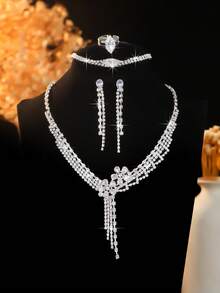 5 件套奢华水钻镶嵌项链、耳环、手链和戒指套装，适合女性日常通勤、婚礼、派对、节日礼物 - 精緻百搭項鍊套裝 - 查看 14