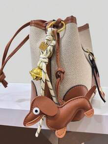 New Leather Dachshund Contrast Color Braided Rope Bag Charm Simulated Chocolate Baseball Multi-Element Decorative Bag Pendant Fall - Mocha Brown - View 3