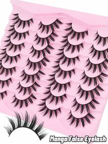 14 Pairs Of Comic False Eyelashes, Large Volume, Korean And Japanese Style False Eyelashes, D Curl Faux Mink Eyelashes, Create Long-Lasting, Natural Eyelashes - 尖尾漫畫款 - 查看 3