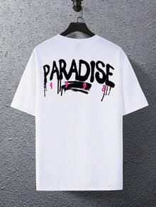 Manfinity  Camiseta de cuello redondo para hombres con estampado sencillo - Blanco - Ver 2