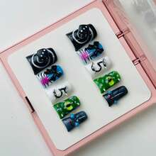 Punk Duckbill Press - On Nails Set, Handmade 3D Dice & Bow Accents, Edgy Design For Bold Looks, Reusable 10 Pcs - Black - View 6