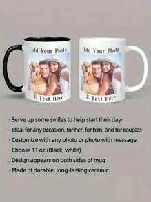 1 pieza Taza de café personalizada con foto, taza de cerámica personalizada de 11 onzas con imagen, texto, nombre - regalo para novio, novia, mejor amigo, Acción de Gracias, Navidad - Multicolor - Ver 2
