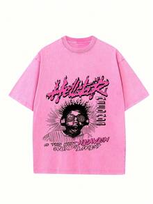 Retro Printed Men's Vintage Round Neck Short Sleeve Cotton T-Shirt, Casual Summer T-Shirt For Everyday Street Style - Rose Red - View 2