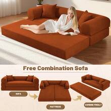Sofa Bed,80"4-In-1 Convertible Modular Sofa Bed With Pillows,Floor Lounge Sofa, Corduroy Foldable Sofa Bed,For Living Room, Bedroom, Lounge, Studio No Assembly Needed - 橘色 - 查看 7