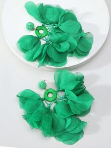 1 Pair Handmade Bohemian Style Green Fabric Petal Tassel Earrings, Suitable For Women To Wear To Parties, Galas, Beach Vacations And Other Occasions