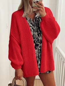 Women's Oversized Cardigan Fall Long Lantern Sleeve Knit Cardigan Lightweight - Đỏ - Xem 4