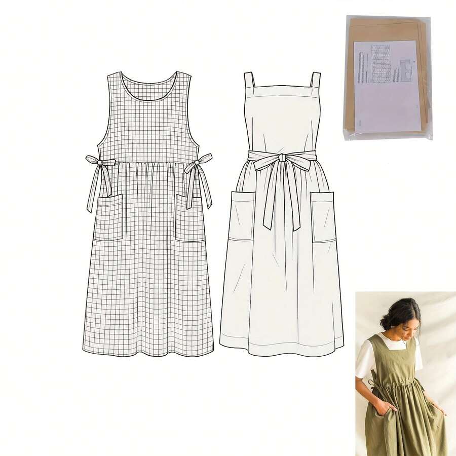 [Dành cho người mới bắt đầu] Mẫu may tạp dề yếm có thể điều chỉnh - Một cỡ vừa với hầu hết người lớn (Phù hợp với chiều cao 155-170cm/5'1"-5'7") Tỷ lệ 1:1, nhiều cỡ | Mẫu giấy màu nâu nhạt kèm hướng dẫn từng bước, Dự án đồ bơi tự làm cho thiết kế thời trang đa năng